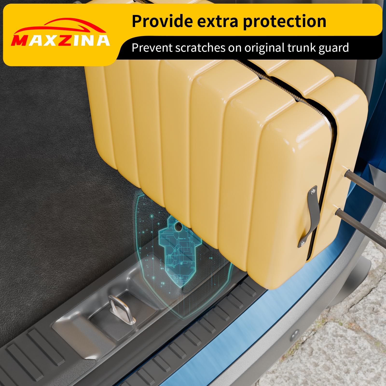 Maxzina adhesive backing detail showing peel-and-stick installation benefit