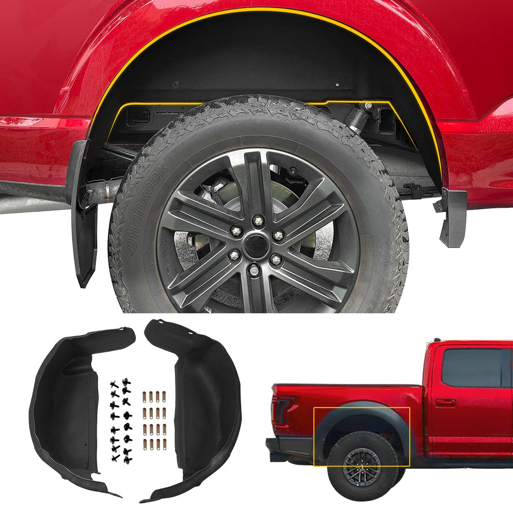 Maxzina rear wheel well liner installed front view protects paint and metal
