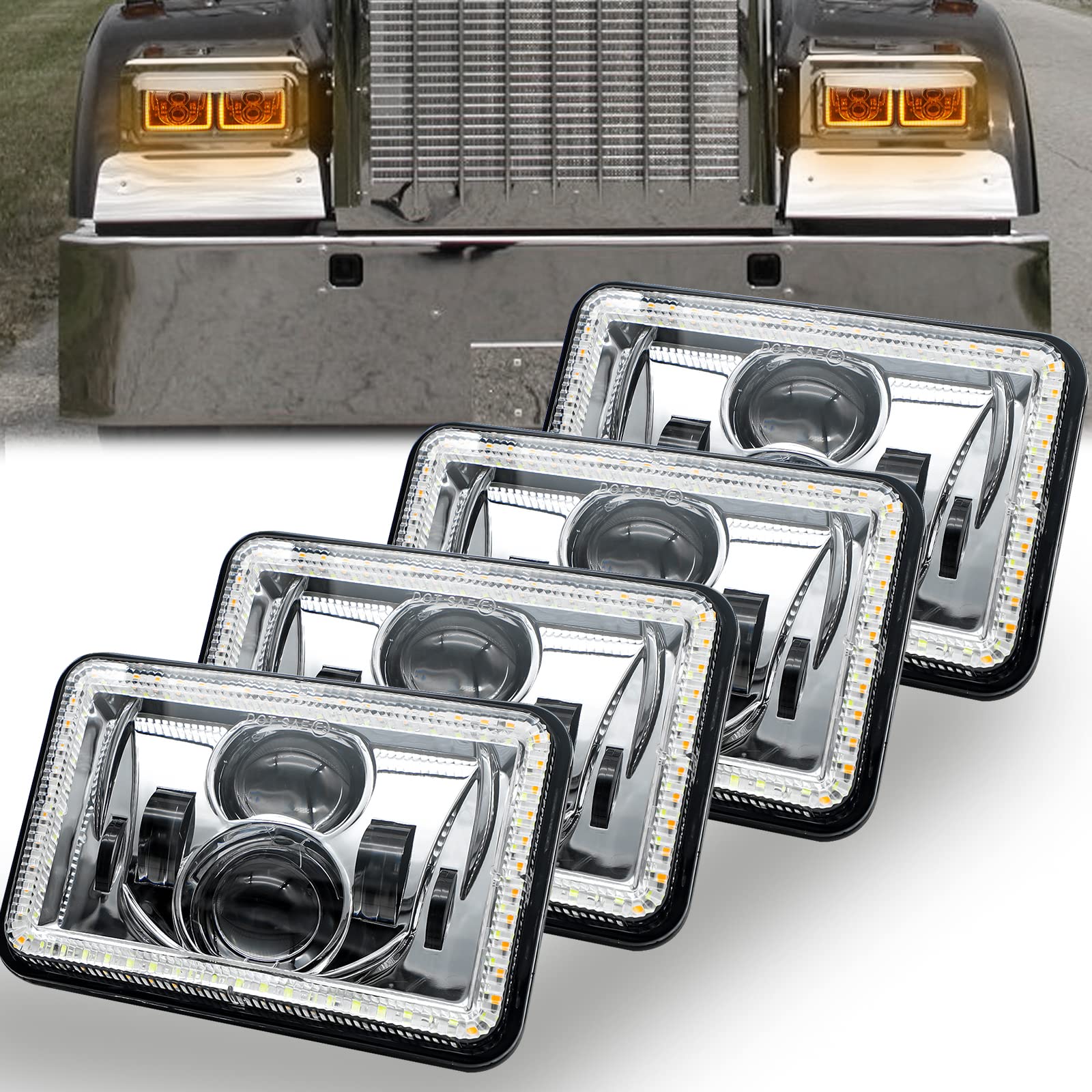 MAYELLO front packaging showing four 4x6 LED headlights and harnesses for easy upgrade