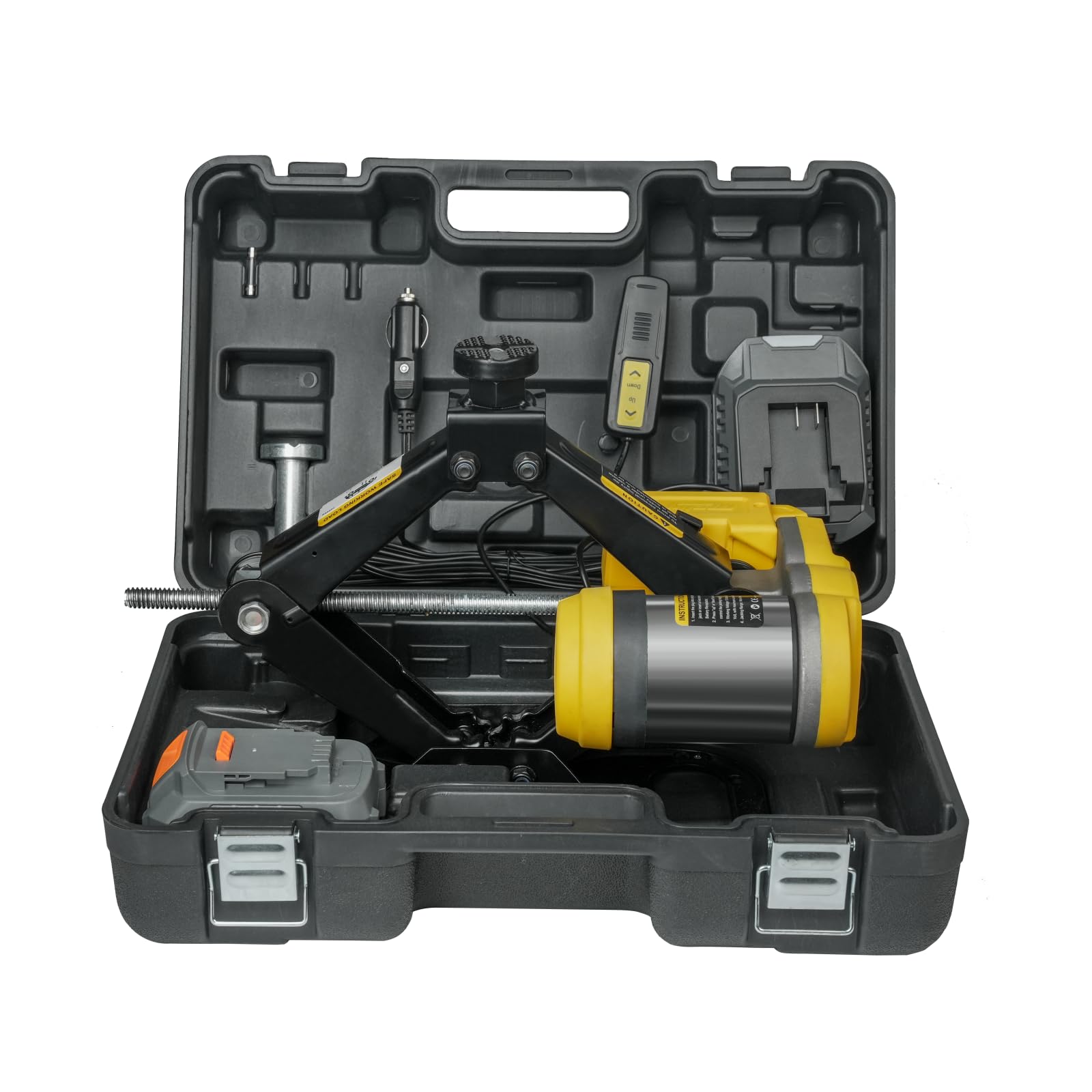 Mayoki accessories laid out including cables and battery for complete roadside kit