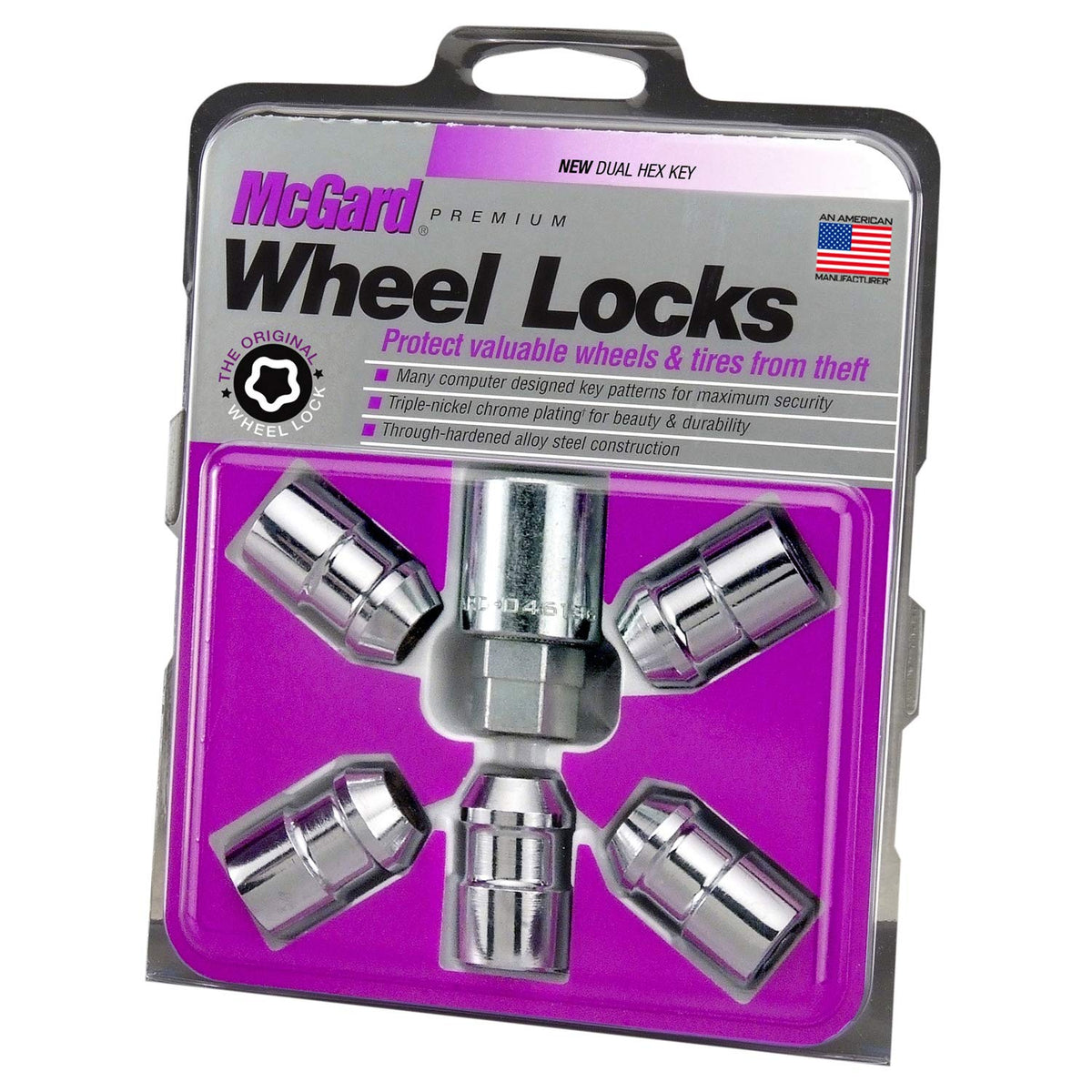 McGard 24538 front view showing set of five locks and key for secure protection