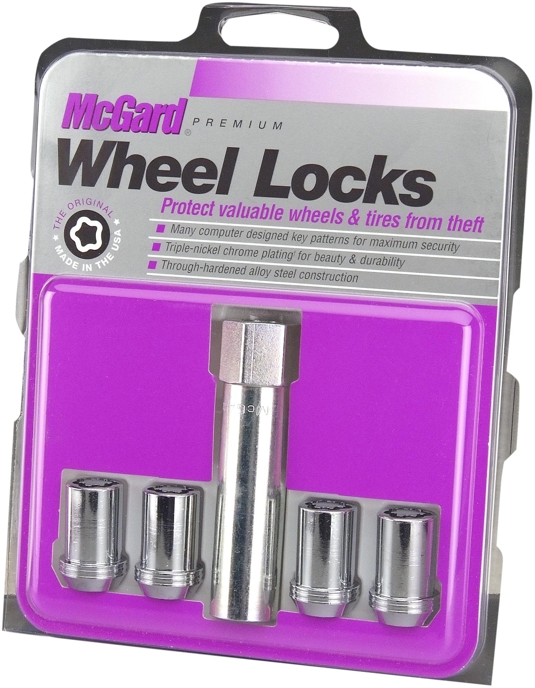 McGard locks installed on tuner-style alloy wheel demonstrating low-profile fit and security