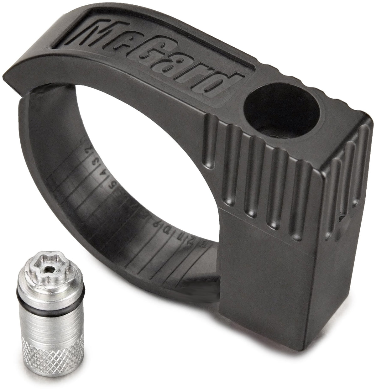 McGard 76029 tailgate lock front view showing durable finish and secure design