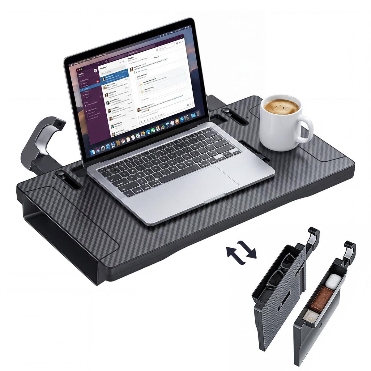 MDee front view of tray desk showing sturdy surface and modern look