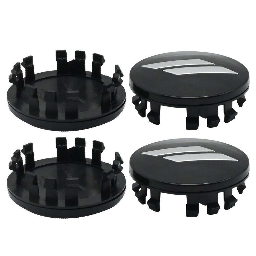 MDEOOSKY front view of four black center caps showing complete replacement set benefit