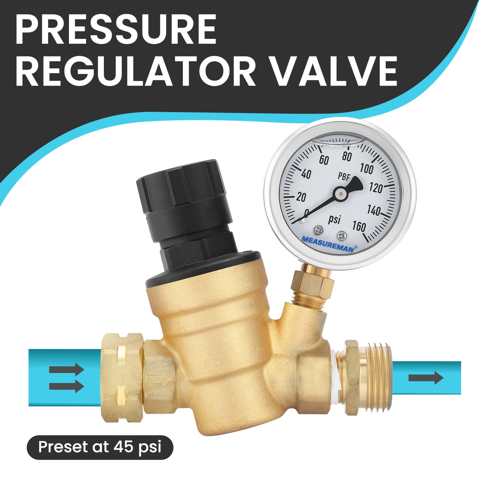 MEASUREMAN close-up of 2-inch glycerin-filled gauge dial for stable, easy-to-read pressure monitoring