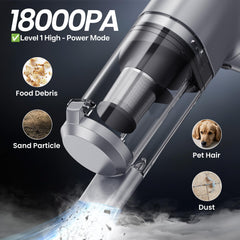 Mecanto close-up of washable HEPA filter and 0.55L dust bin for easy maintenance