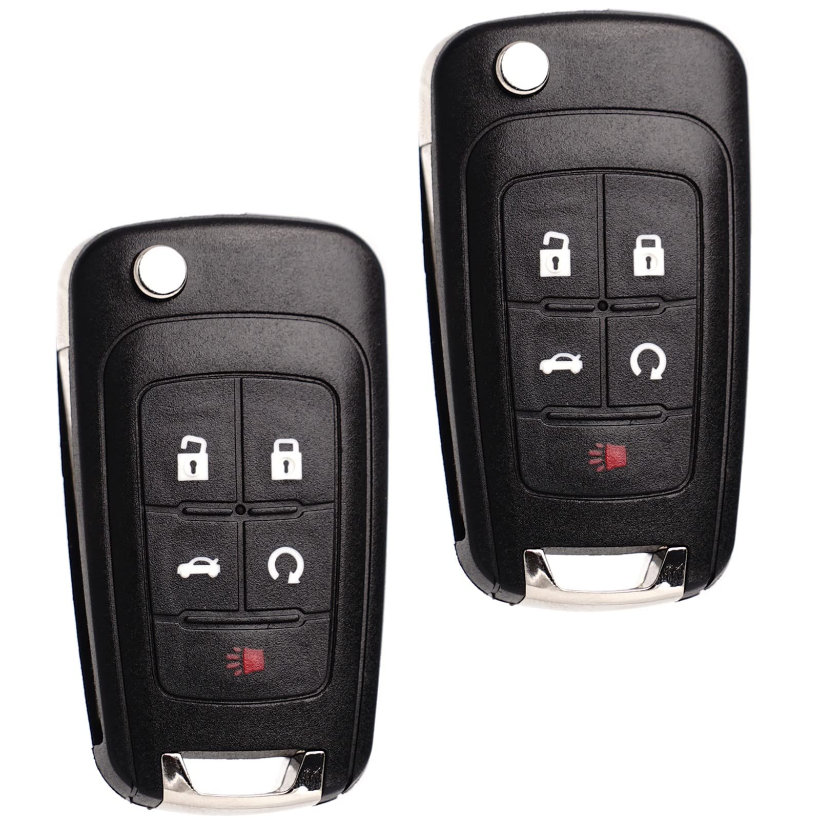 MechanMagic front view of two flip key fobs showing buttons and housing, reliable replacement