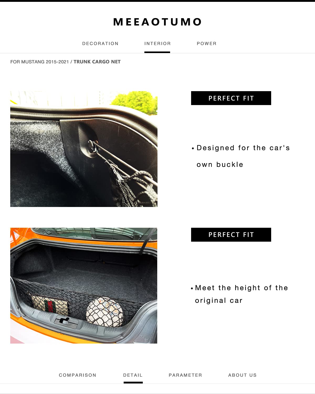 MEEAOTUMO installed in Mustang trunk demonstrating organized storage