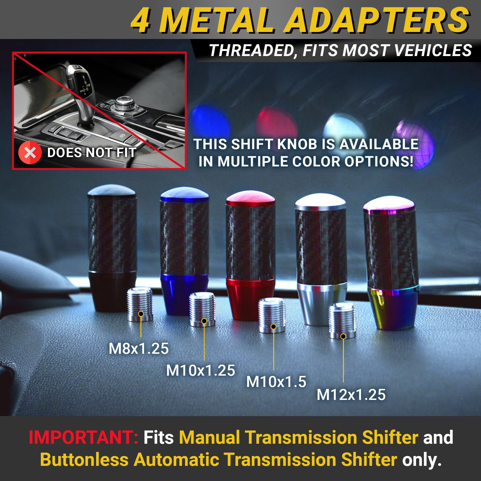 Mega Racer metal threaded adapters displayed to show secure universal fit options