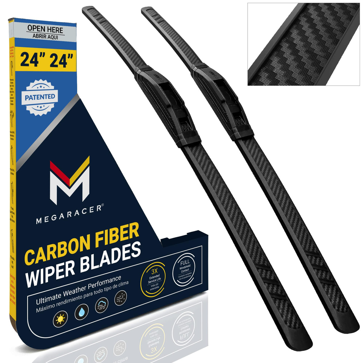 Mega Racer front packaging for RAM 1500 wiper blades showing contents and benefit