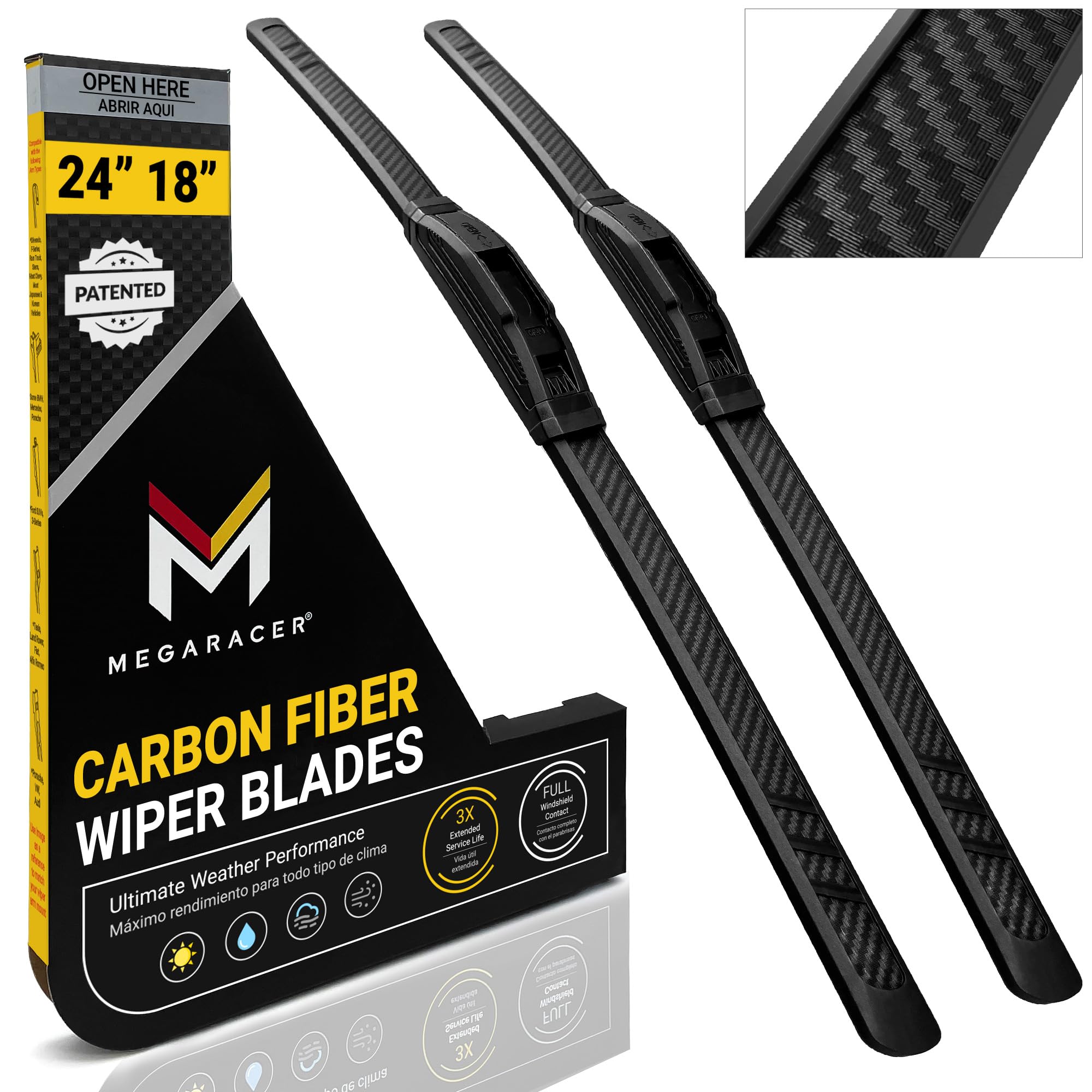 Mega Racer front packaging showing product and sizes, clear buying benefit