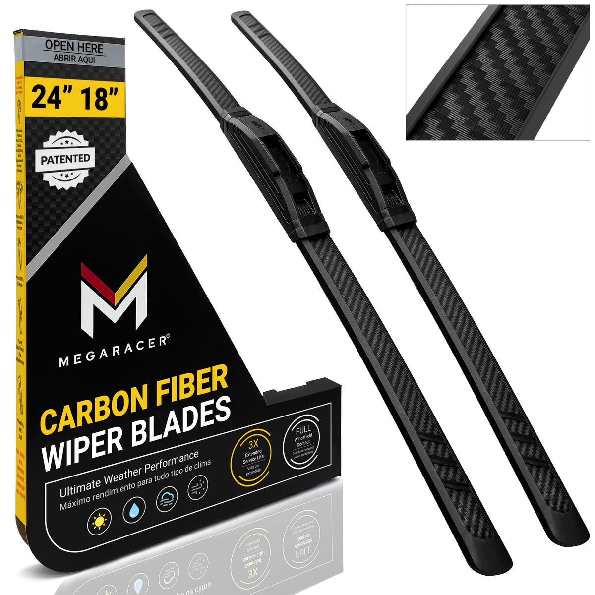 Mega Racer front packaging showing product and sizes, clear buying benefit