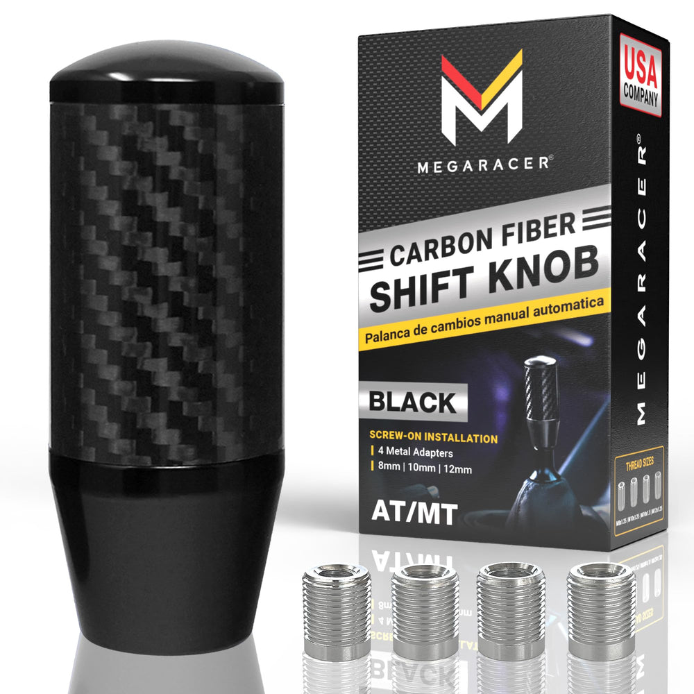 Mega Racer front view of carbon fiber knob showing glossy finish and sporty look