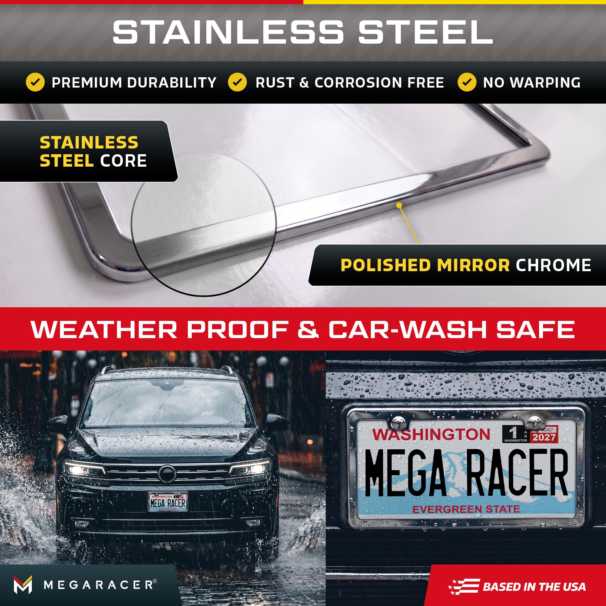 Mega Racer mounted front plate shows clean, legal visibility