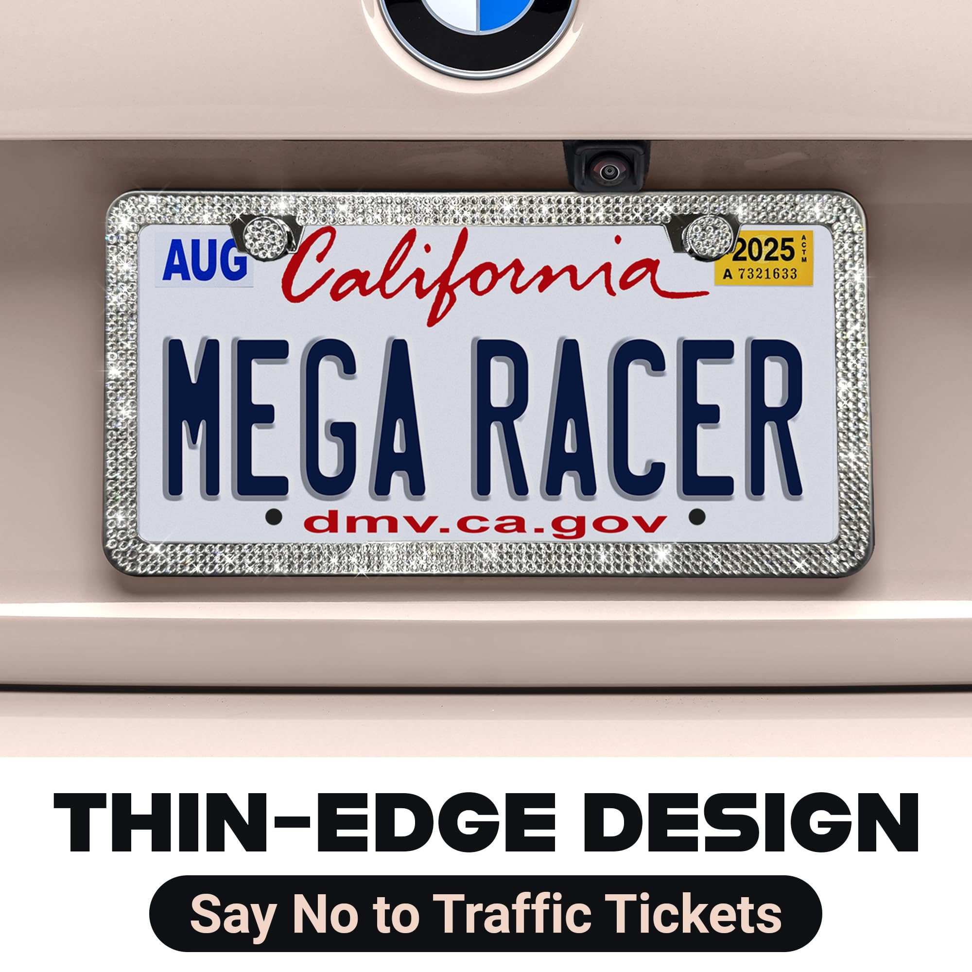 Mega Racer next to a standard plate showing correct fit benefit: assured US size compatibility