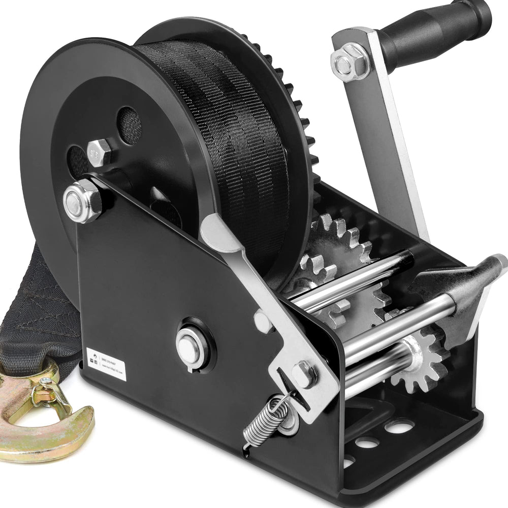 Megaflint front view mounted winch showing durable base and rated pull