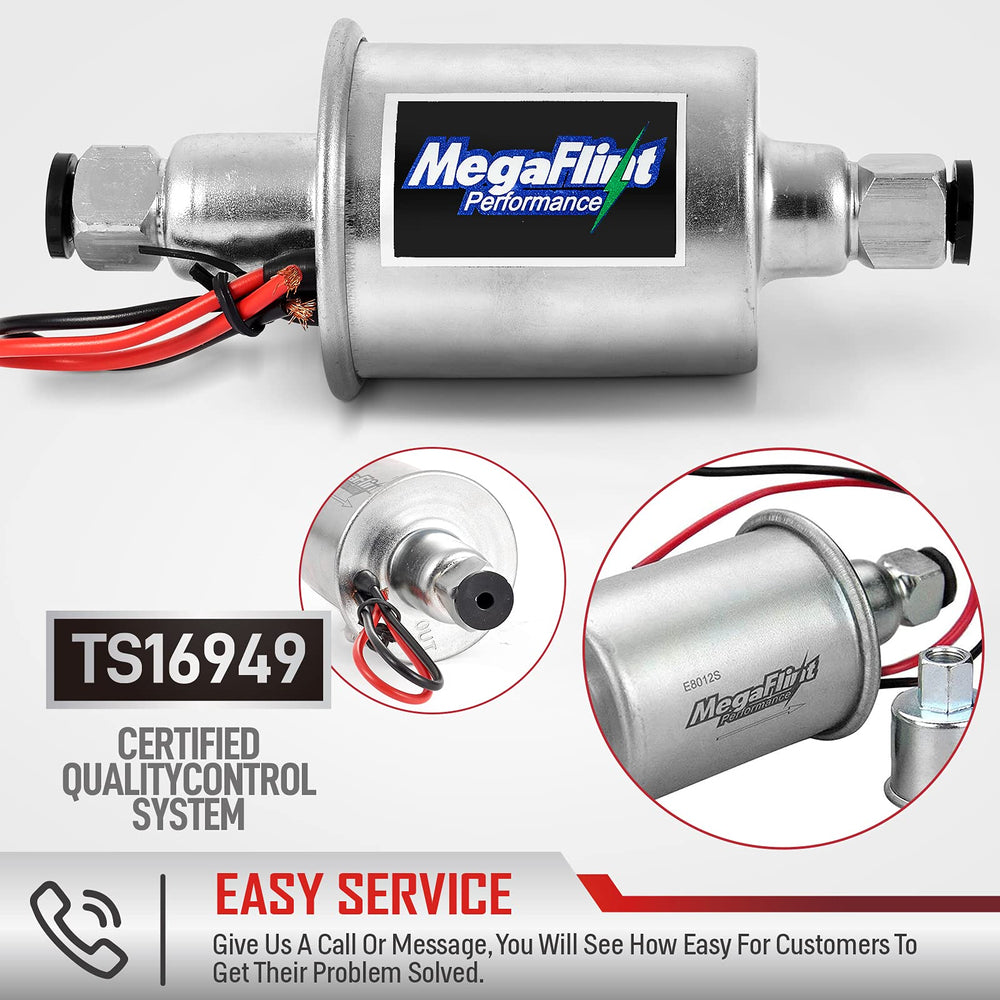 Megaflint label and spec plate showing rated 5–9 PSI and 30 GPH benefits