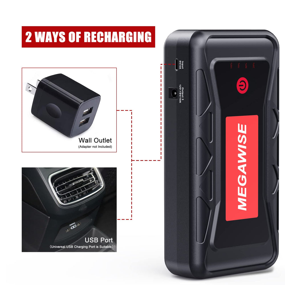 MEGAWISE beside a smartphone to show compact size and easy trunk storage benefit