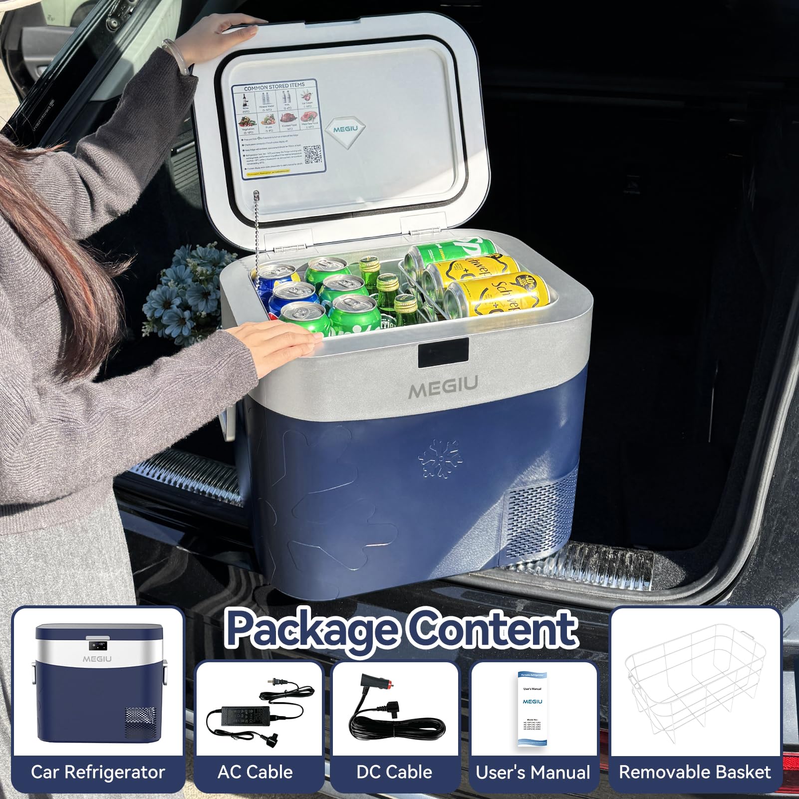 Megiu placed in car trunk to show space-saving fit and convenience