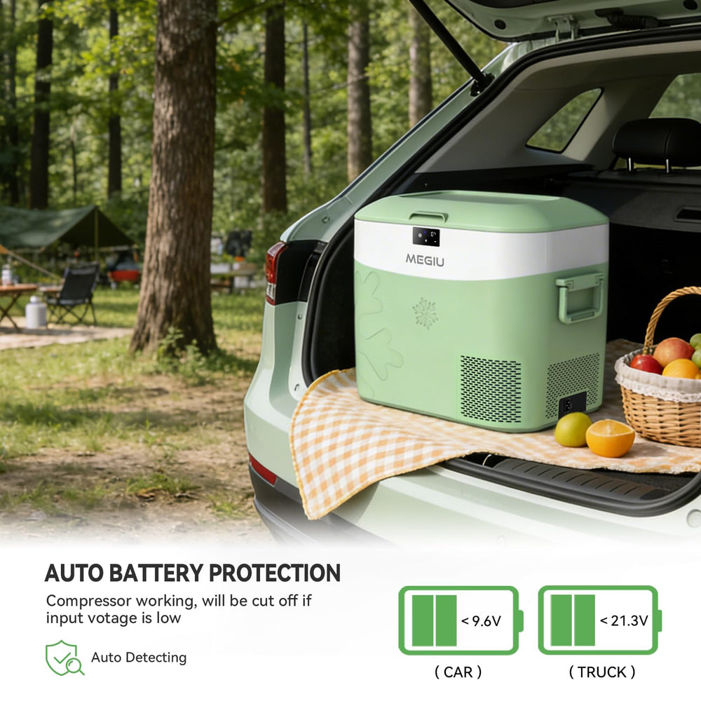 Megiu portable fridge in camping scene keeping food and drinks cold benefit