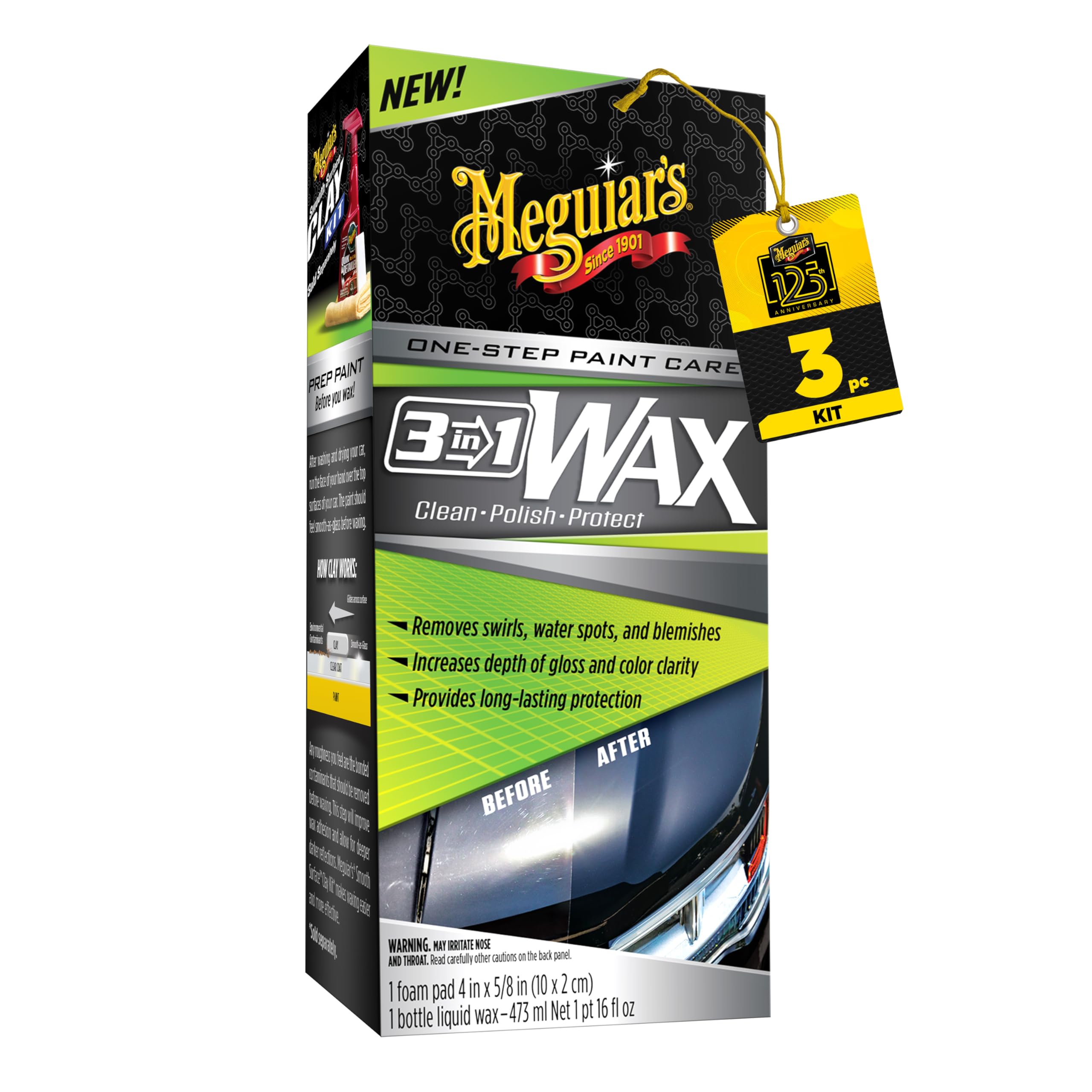 Meguiar's applied on car panel illustrating cleaning and polishing action