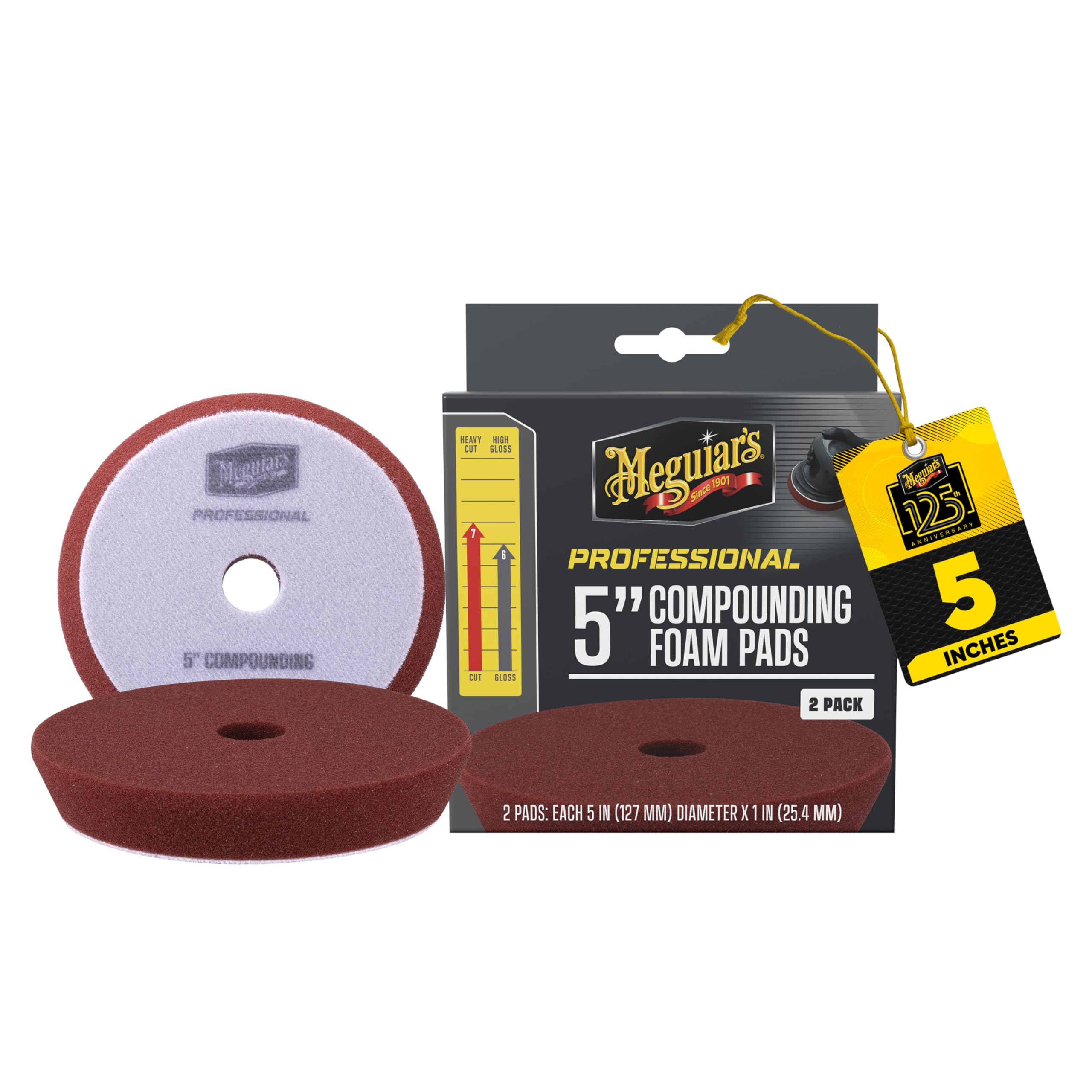 Meguiar's front view of 5-inch compounding pad showing shape and size benefit