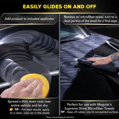 Meguiar's foam applicator applying wax on paint for even coverage and finish