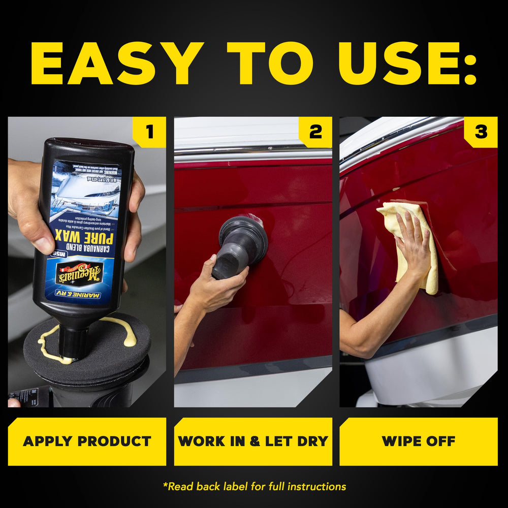 Meguiar's before and after boat hull showing restored depth and shine