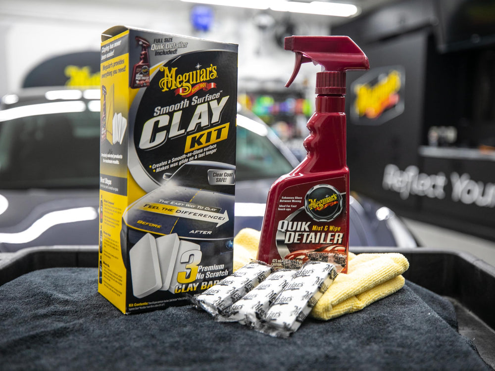 Meguiar's before and after panel comparison illustrating improved gloss and smoothness