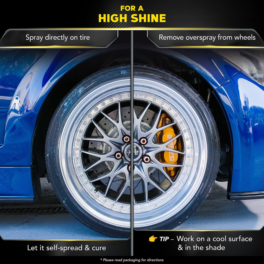 Meguiar's before and after comparison showing visible tire darkening