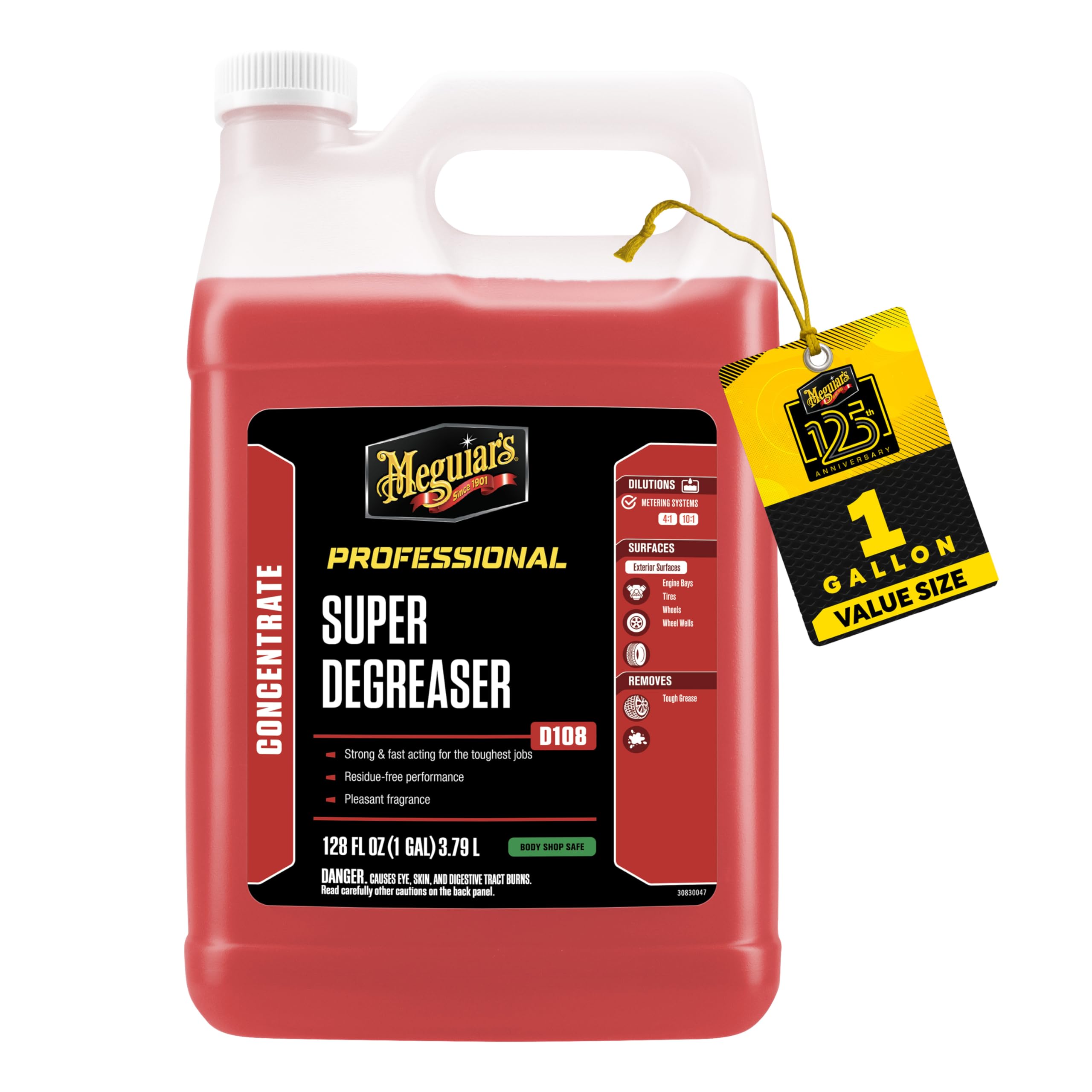 Meguiar's D108 gallon front view showing label and professional capacity benefit
