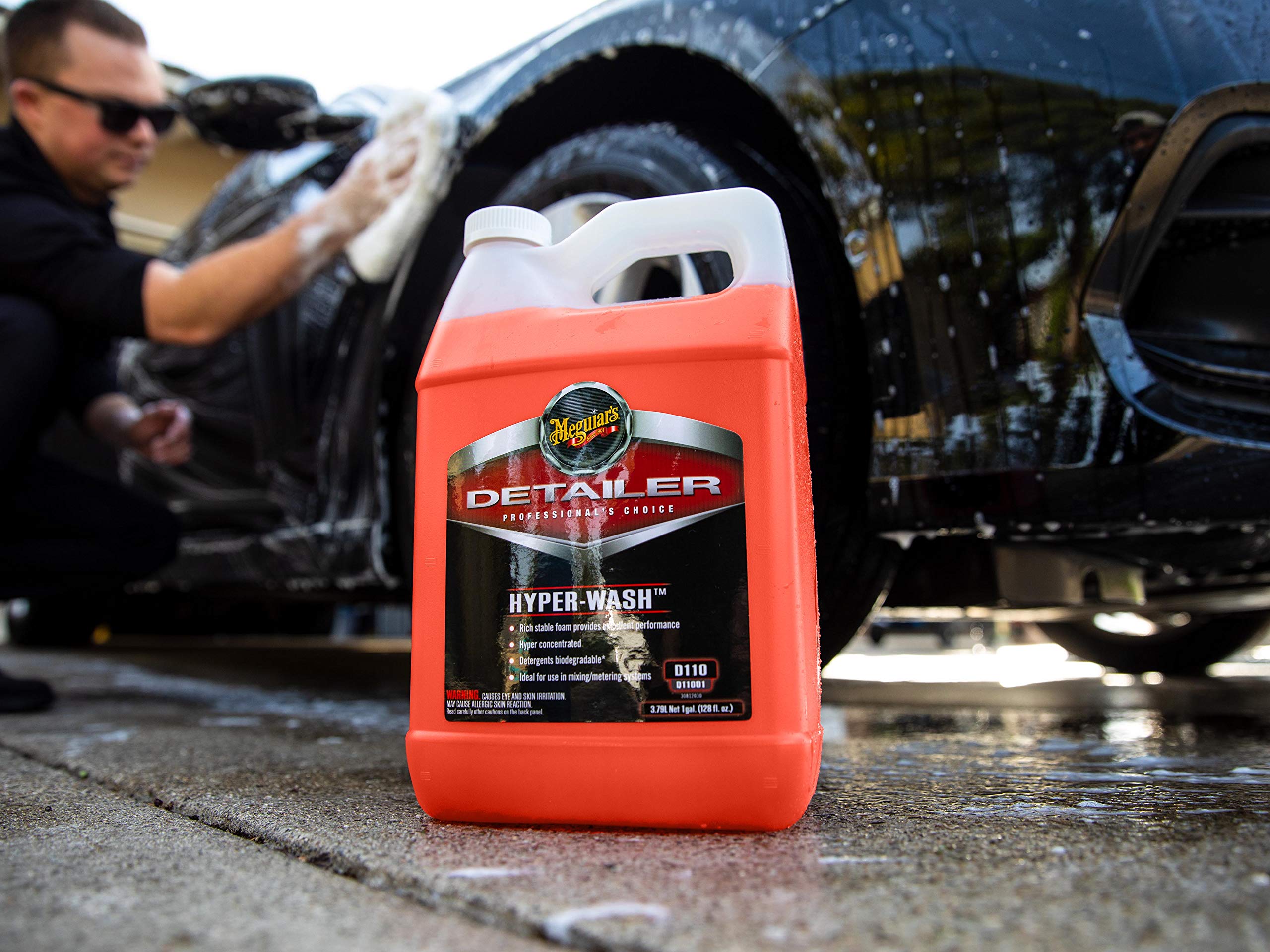 Meguiar's before and after panel revealing improved gloss and removed road grime