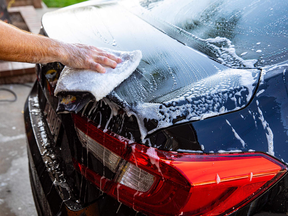 Meguiar's D111 used on car during wash illustrating gentle cleaning benefit