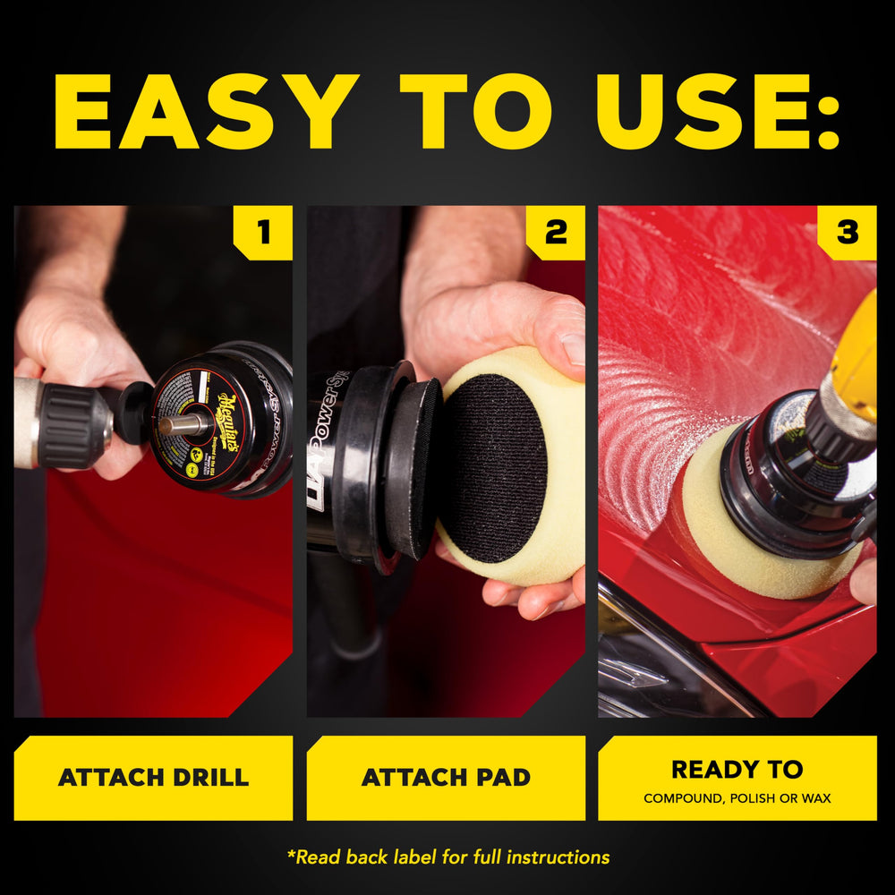 Meguiar's G3500 pad applying wax on car door demonstrating smooth, streak-free coverage