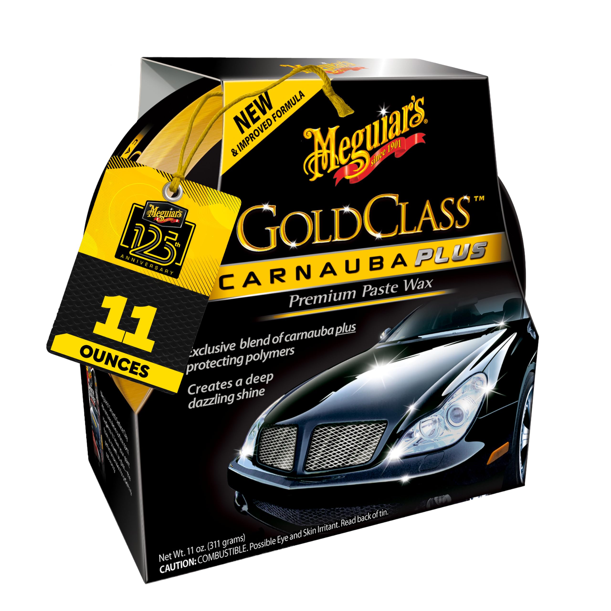 Meguiar's front tin view showing product and brand benefit of glossy protection