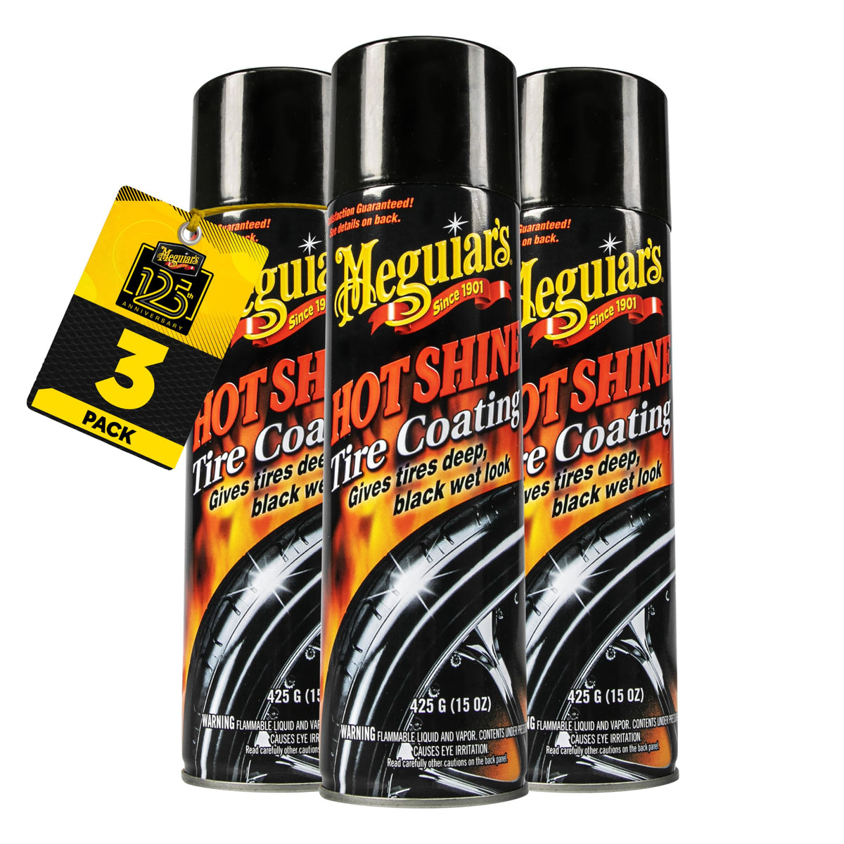 Meguiar's front can packaging showing three 15 oz cans and brand benefits