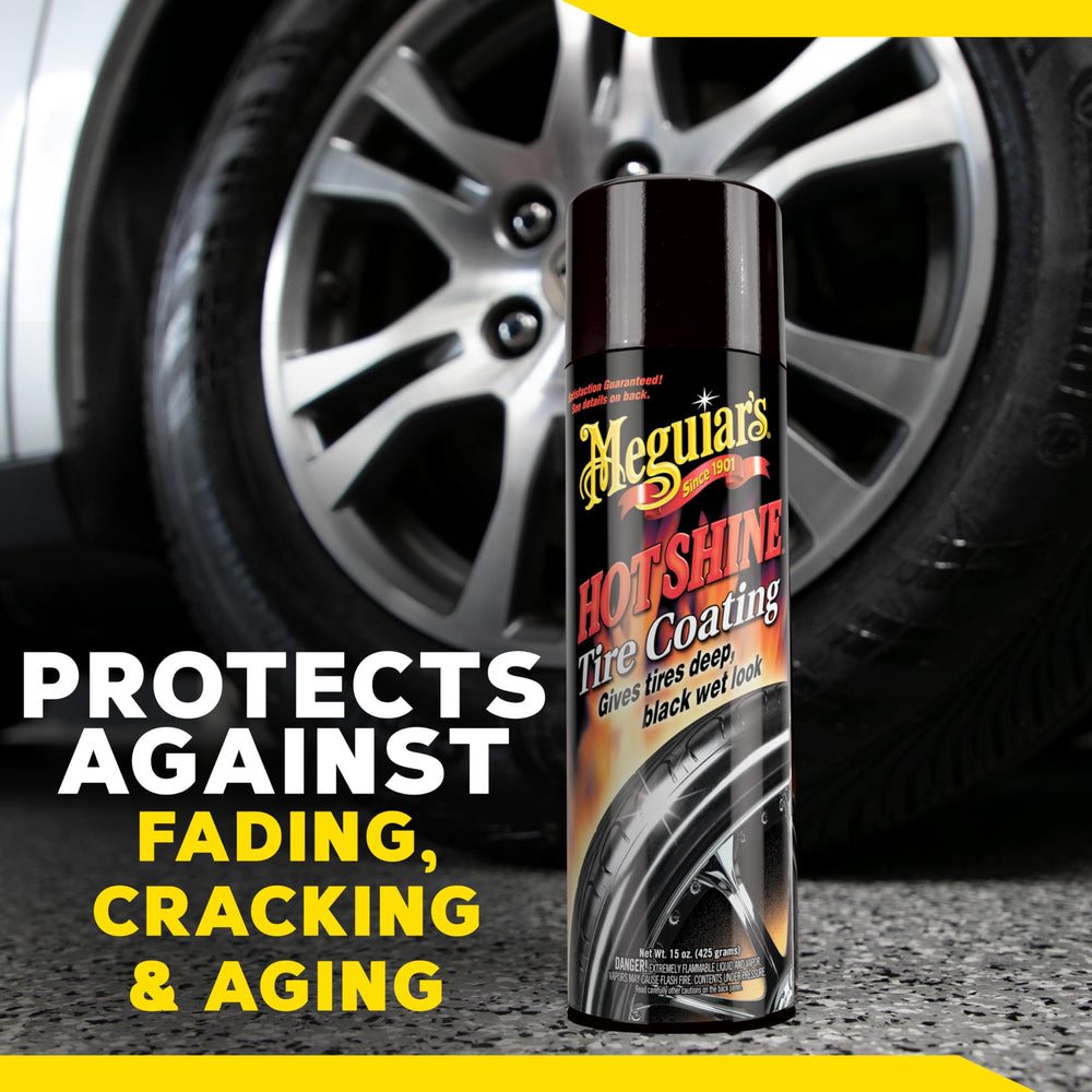 Meguiar's lifestyle image of parked car with glossy tires demonstrating curb appeal