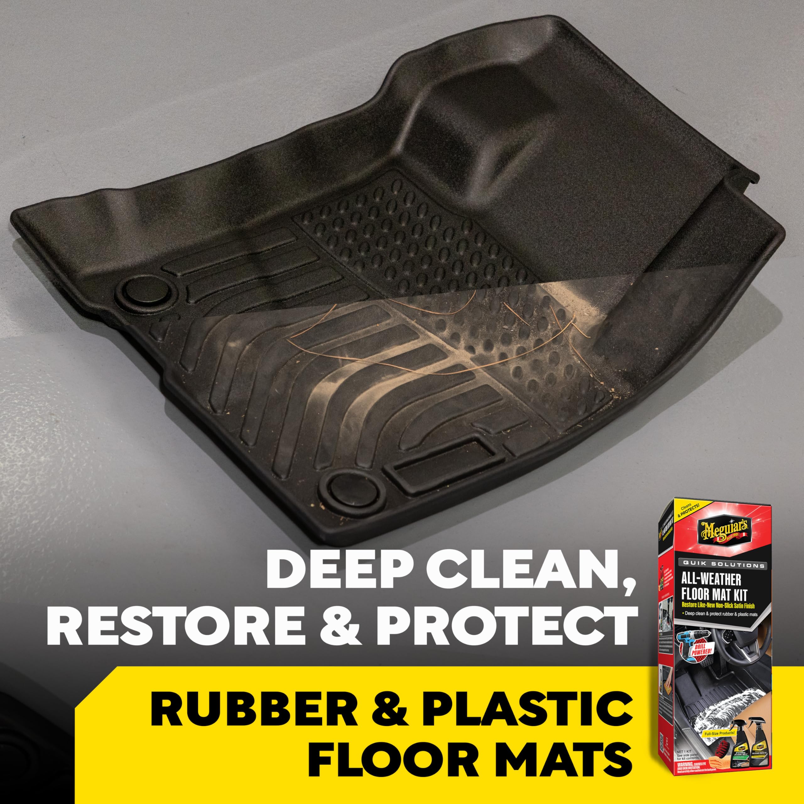 Meguiar's kit in use with brush on mat demonstrating efficient cleaning