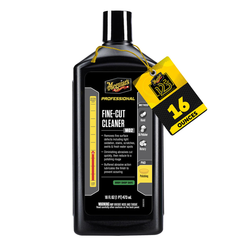 Meguiar's front label showing product name and 16 oz size, clear identification benefit