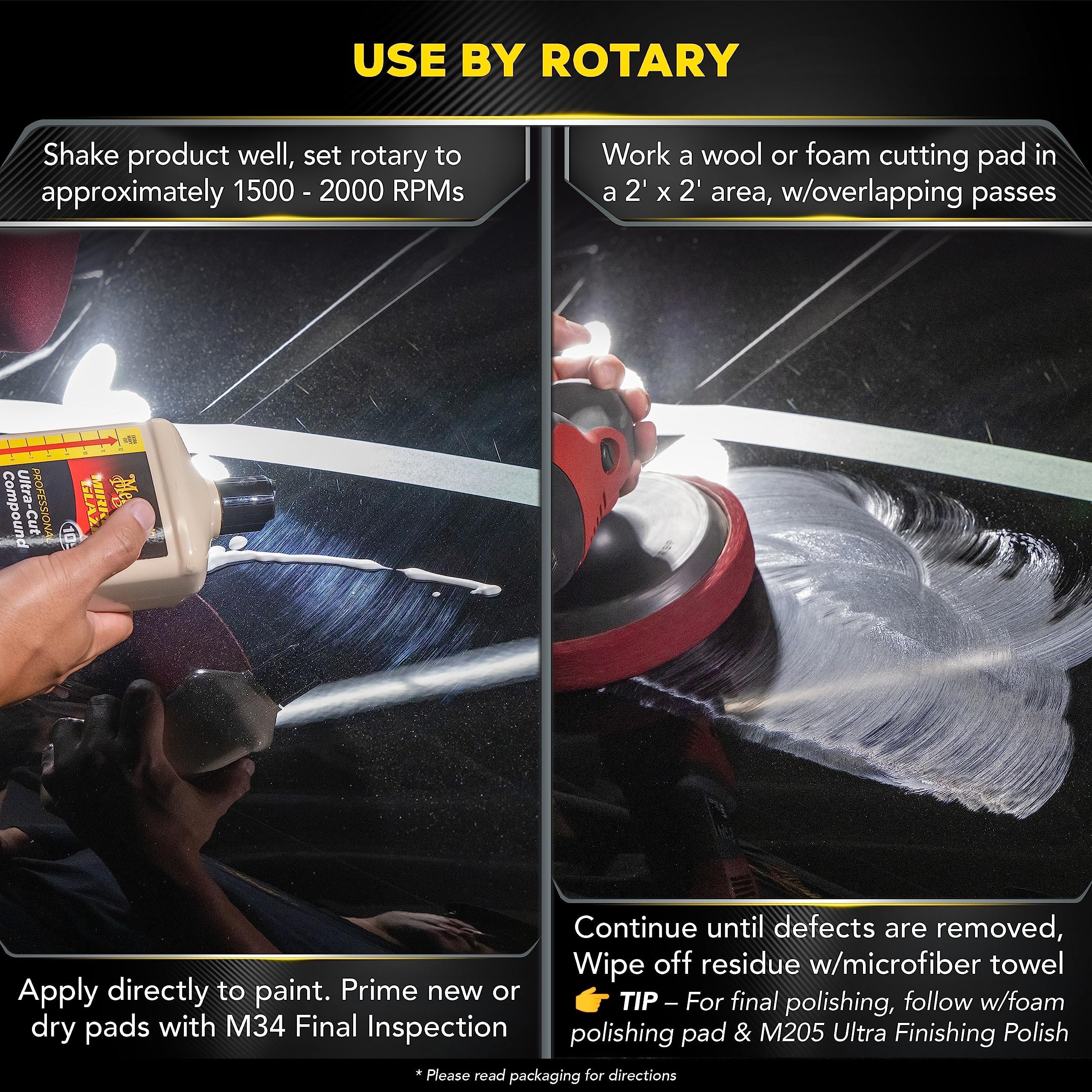 Meguiar's on a dual-action polisher demonstrating safe machine application and control