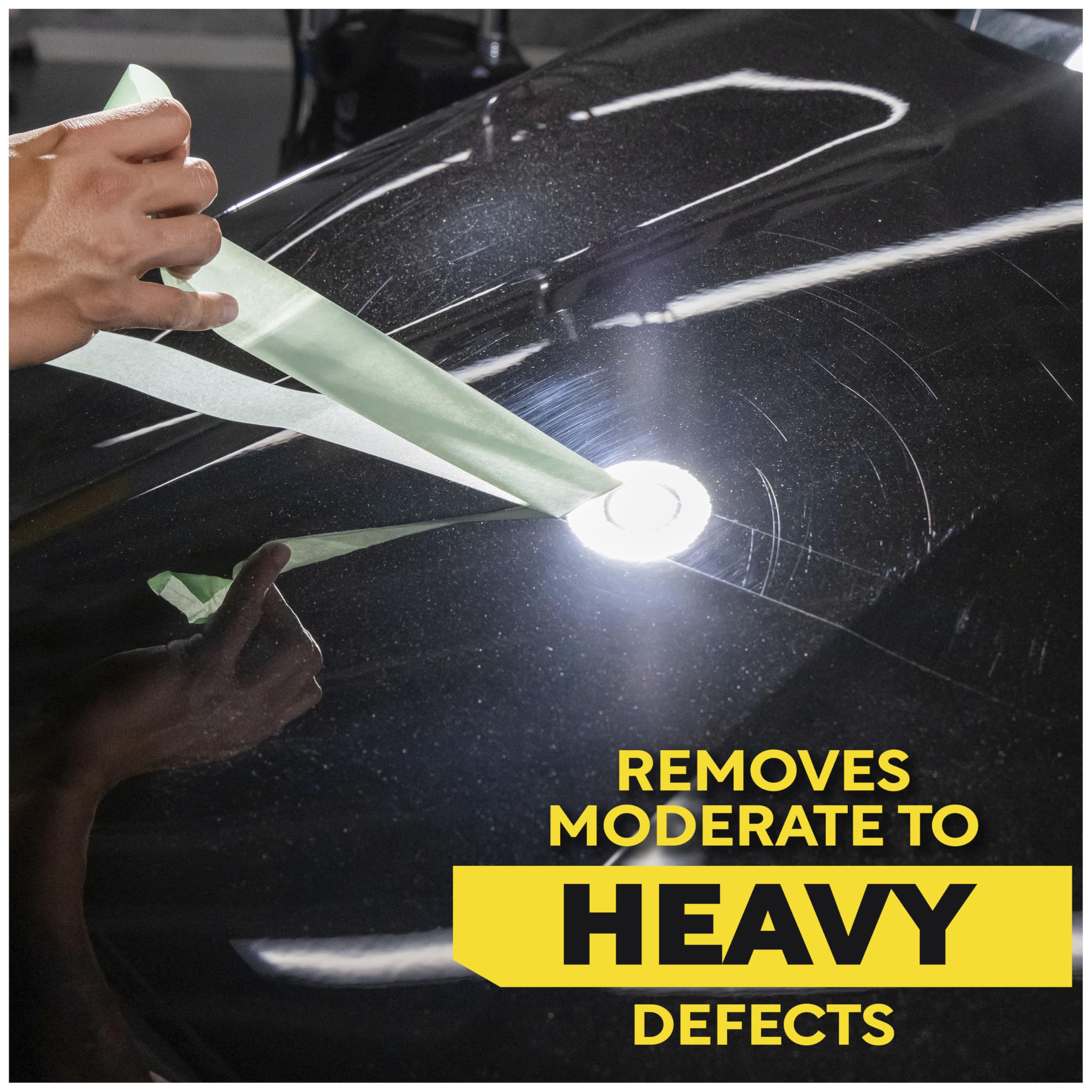Meguiar's M105 on a polishing pad close-up illustrating pad compatibility and control