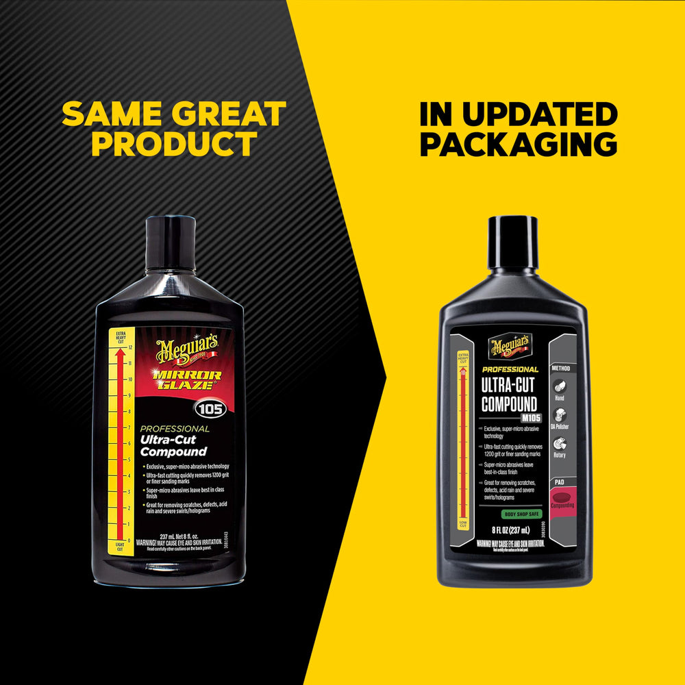 Meguiar's M105 cream texture visible in open container, showing spreadability and tack