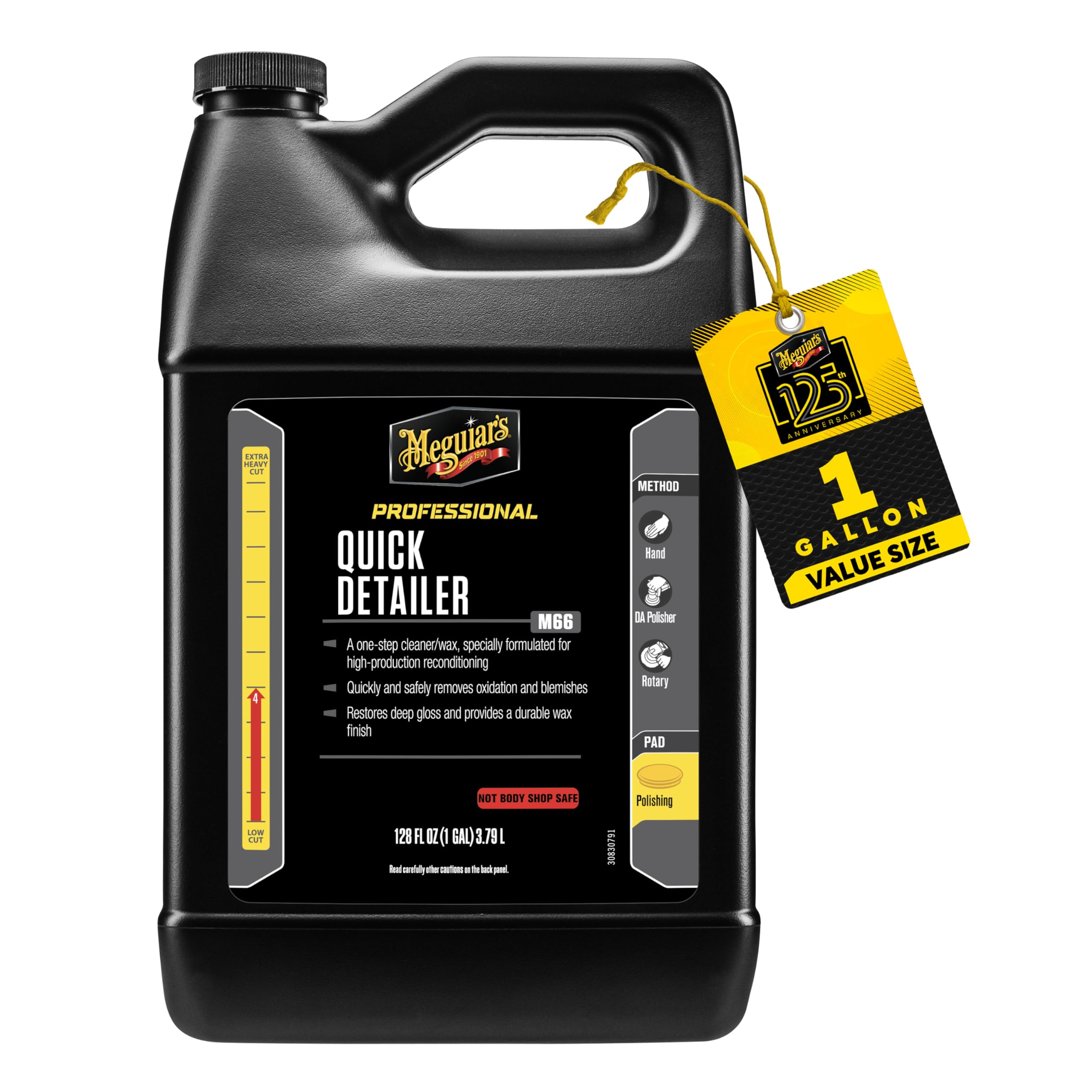 Meguiar's front bottle showing professional gallon packaging and quick access benefit