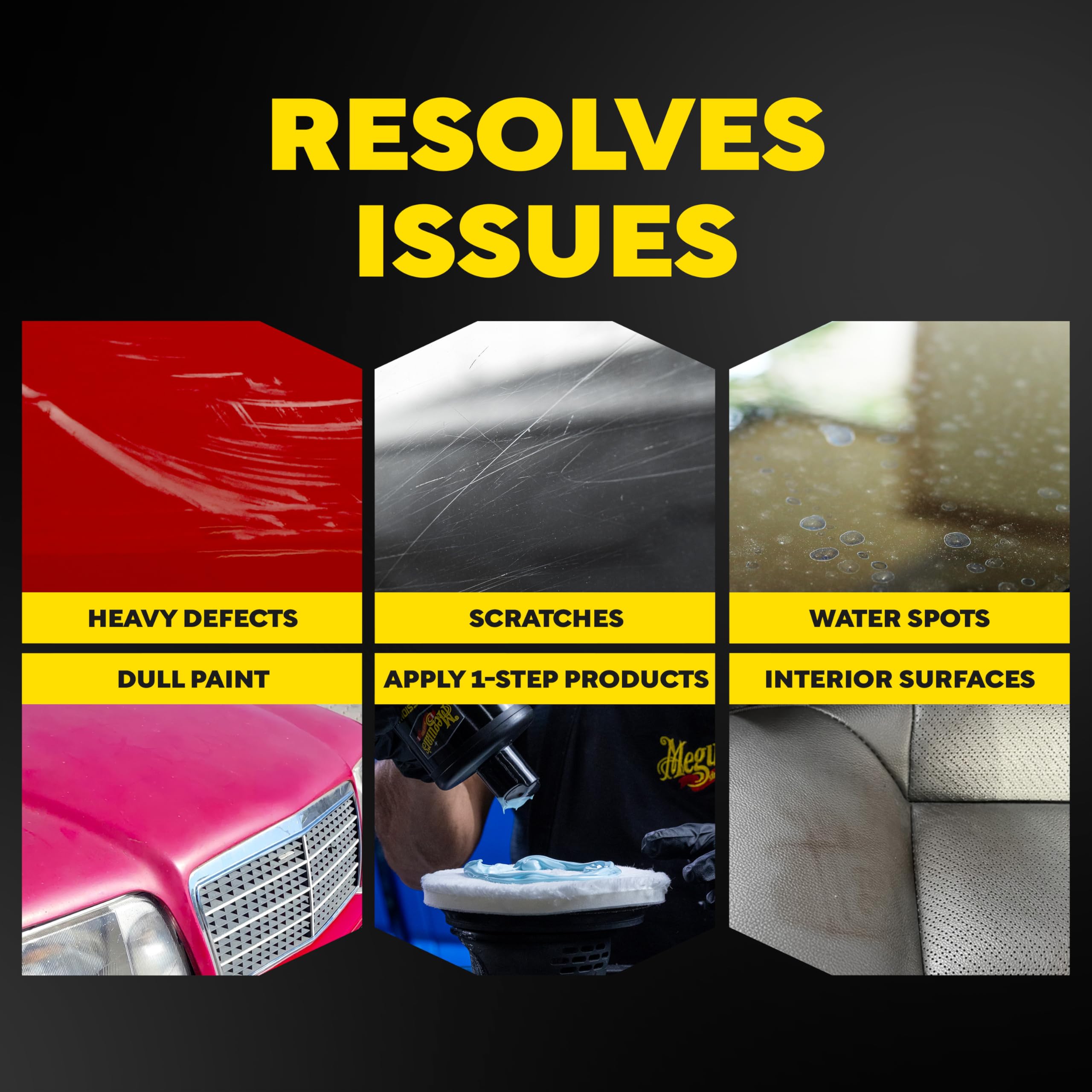 Meguiar's pad mounted on DA polisher delivering efficient correction