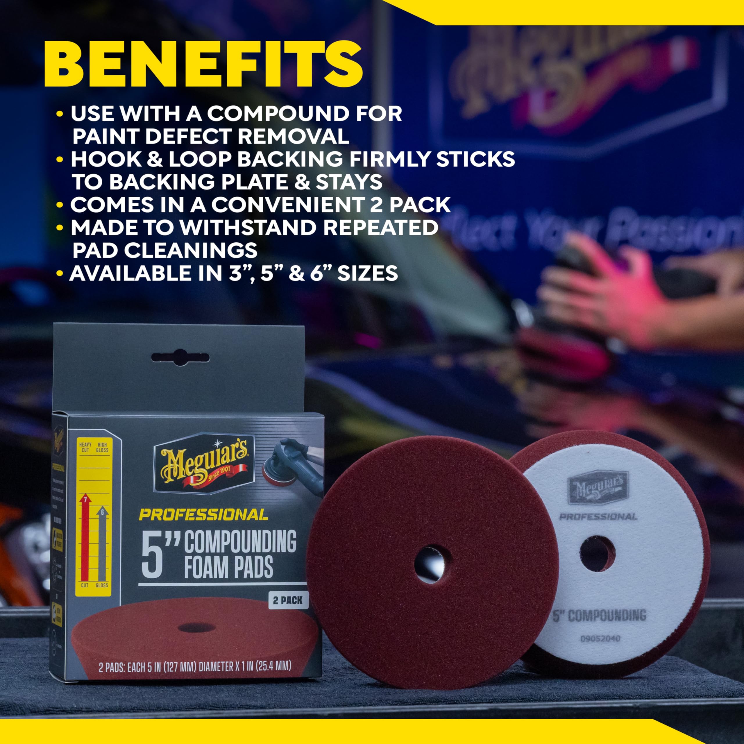 Meguiar's product packaging and label highlighting professional-grade construction