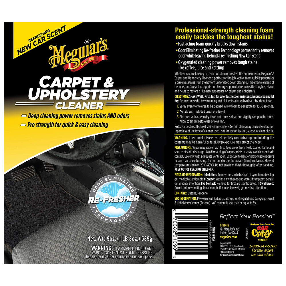 Meguiar's can held next to hand for size scale, showing 19 oz portability benefit
