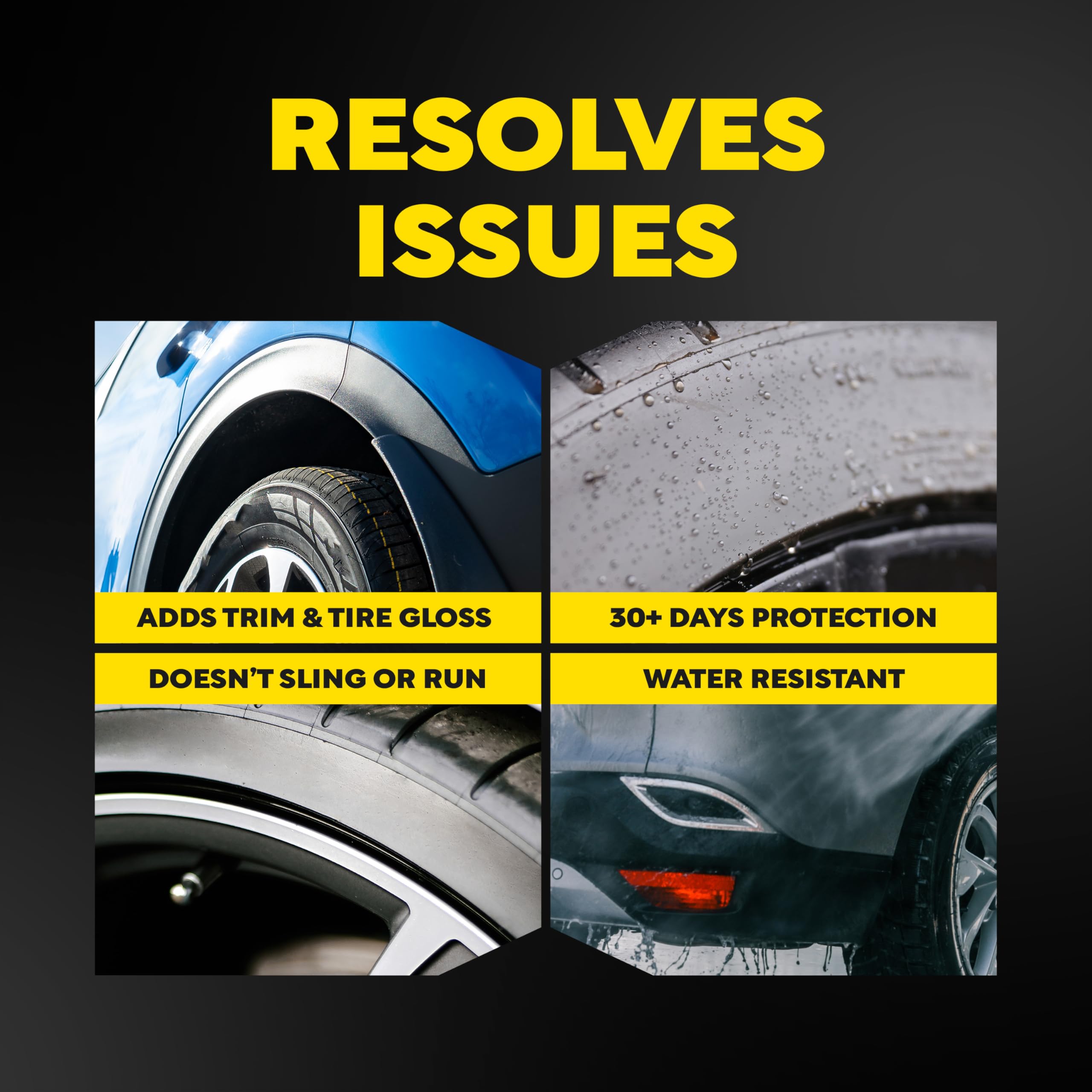 Meguiar's before and after tires highlighting restored shine and protection benefit