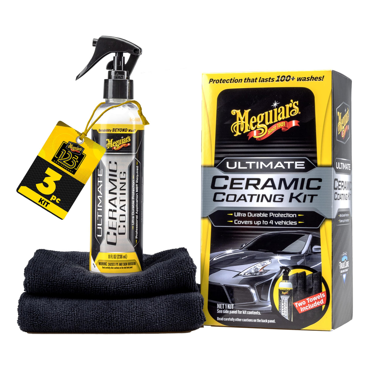Meguiar's front packaging of kit showing product and towels for quick application