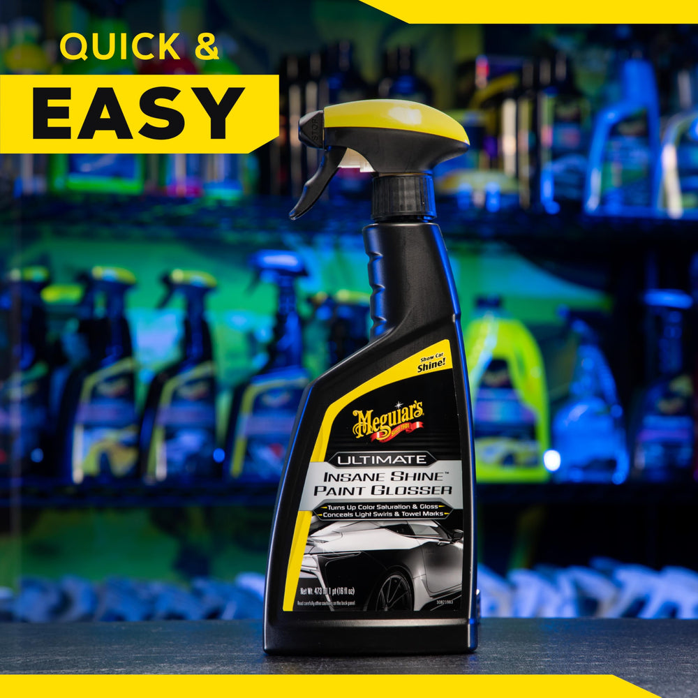 Meguiar's used on parked car in driveway showing easy show-ready shine benefit